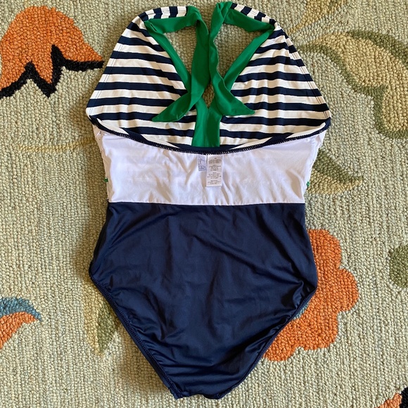Anne Cole Signature I 2014 I Colorblock Stripe Maillot Halter Tie I Kelly Green - Picture 11 of 16